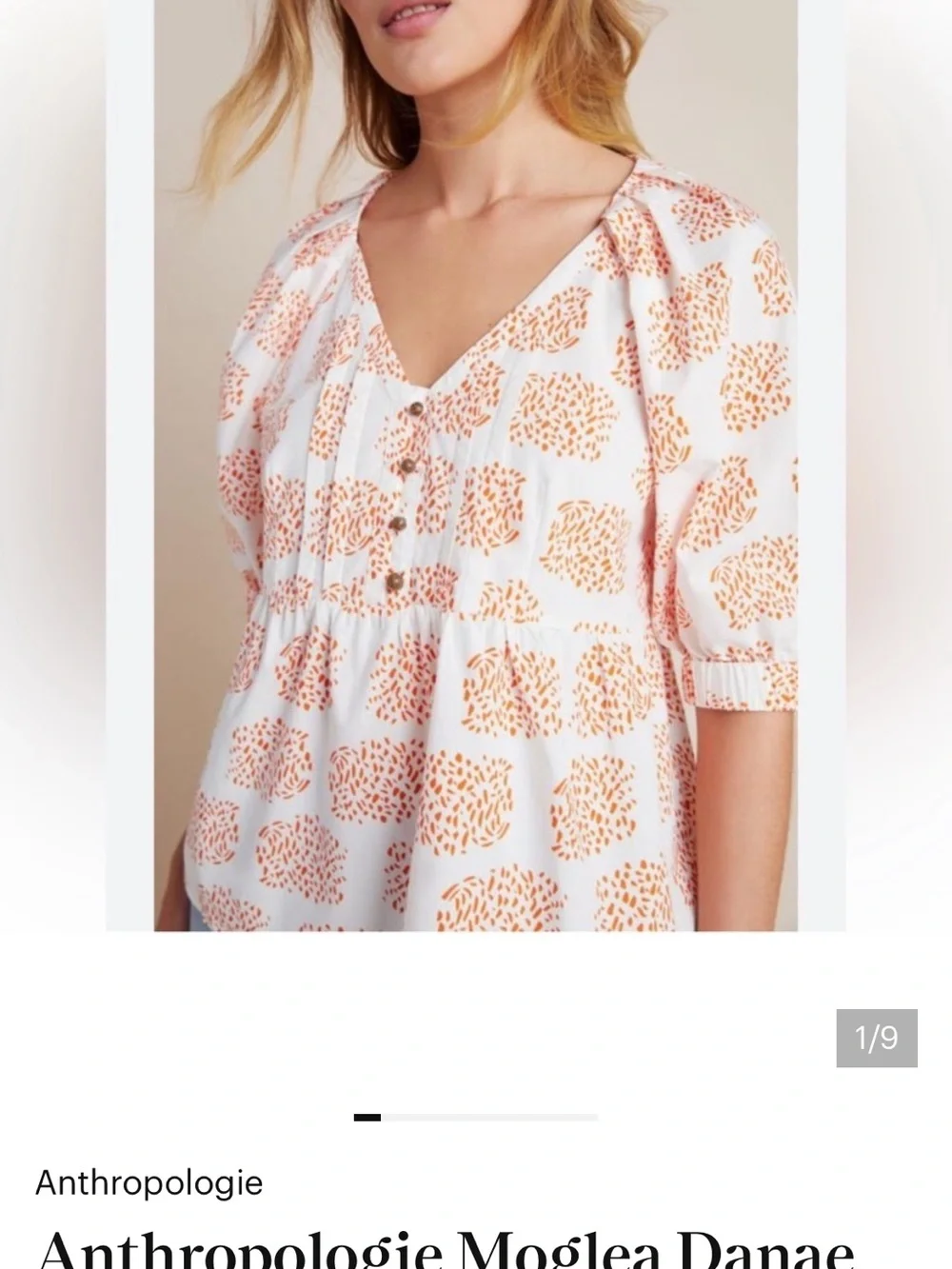 Anthropologie Moglea Danae Poplin White Orange Babydoll blouse